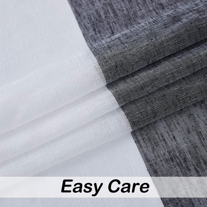 Central Park Black and White Stripe Sheer Color Block Window Curtain Panel Linen Drape Treatment for Bedroom Living Room Farmhouse 84 inches Long with Rod Pocket,2 Panel Rustic Living Panels - Image 5